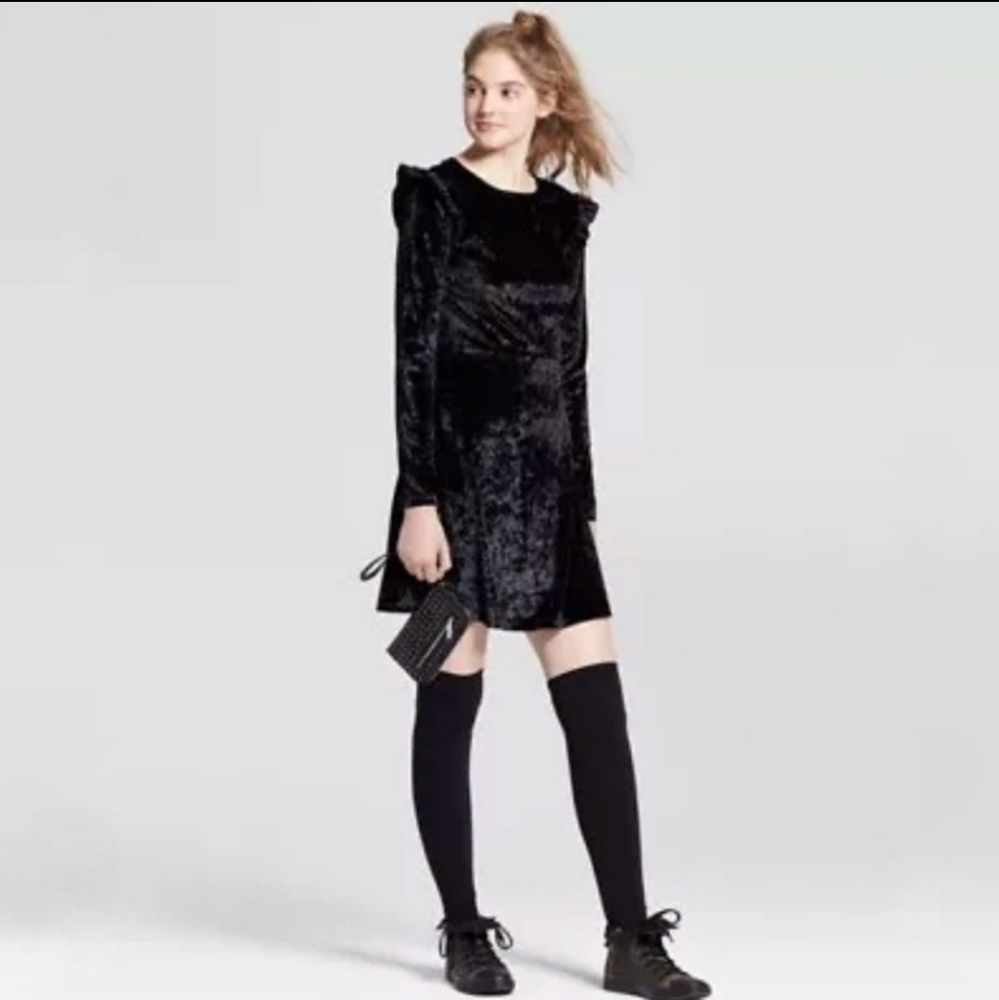 Black Crushed Velvet Dress